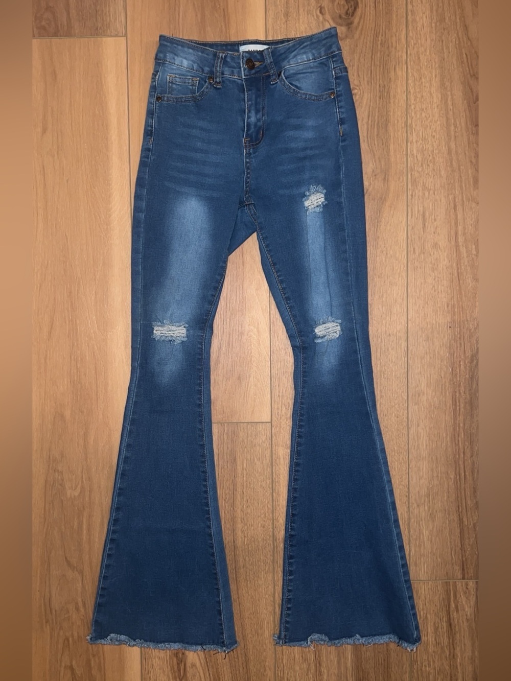 BAMBOO - Dark Blue Distressed Flare Jeans